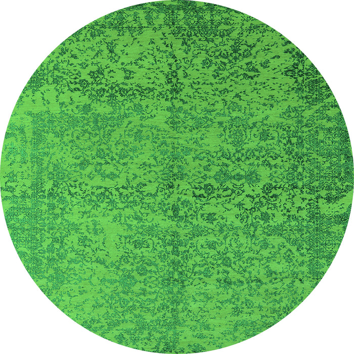 Round Machine Washable Oriental Green Industrial Area Rugs, wshurb2708grn