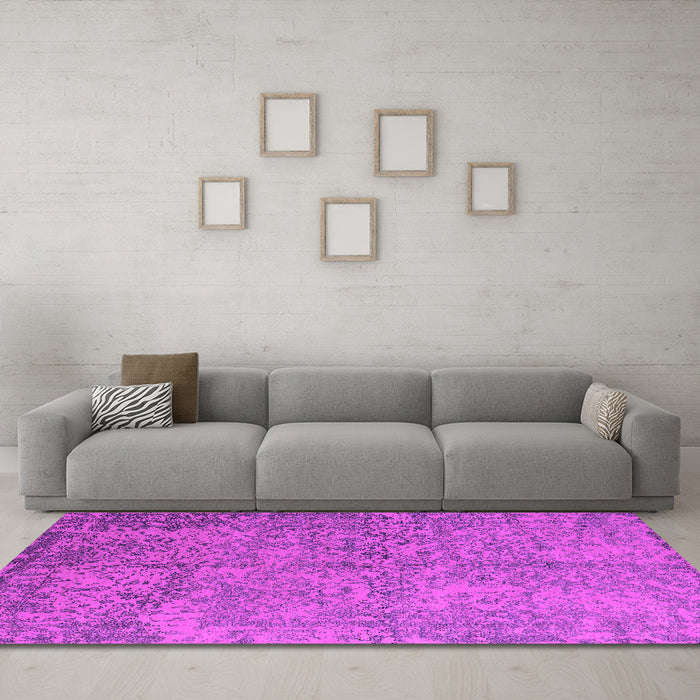 Machine Washable Oriental Pink Industrial Rug in a Living Room, wshurb2708pnk