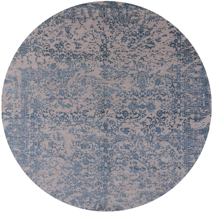 Round Machine Washable Industrial Modern Marble Blue Rug, wshurb2708