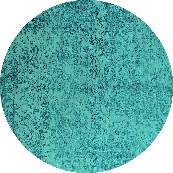 Round Oriental Turquoise Industrial Rug, urb2708turq