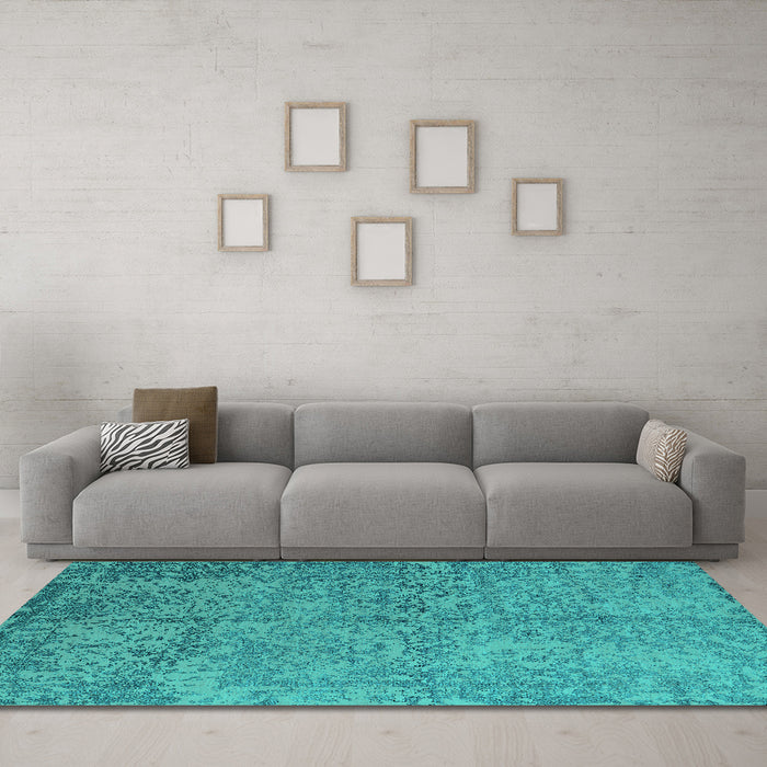 Machine Washable Oriental Turquoise Industrial Area Rugs in a Living Room,, wshurb2708turq