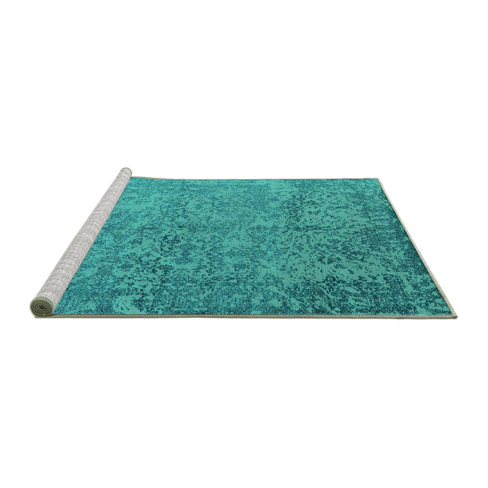 Sideview of Machine Washable Oriental Turquoise Industrial Area Rugs, wshurb2708turq
