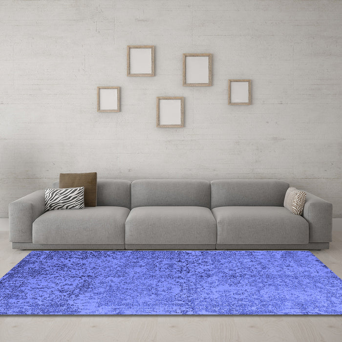Machine Washable Oriental Blue Industrial Rug in a Living Room, wshurb2708blu