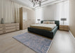 Mid-Century Modern Marble Blue Oriental Rug in a Bedroom, urb2708