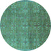 Round Oriental Turquoise Industrial Rug, urb2709turq