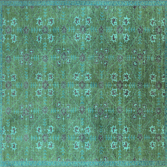 Square Machine Washable Oriental Turquoise Industrial Area Rugs, wshurb2709turq