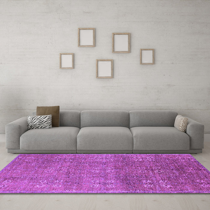Machine Washable Oriental Purple Industrial Area Rugs in a Living Room, wshurb2709pur