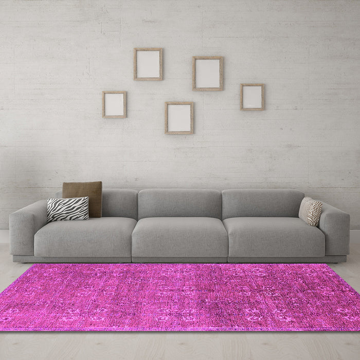 Machine Washable Oriental Pink Industrial Rug in a Living Room, wshurb2709pnk
