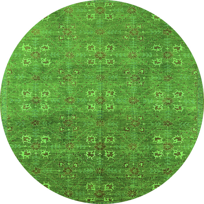 Round Machine Washable Oriental Green Industrial Area Rugs, wshurb2709grn