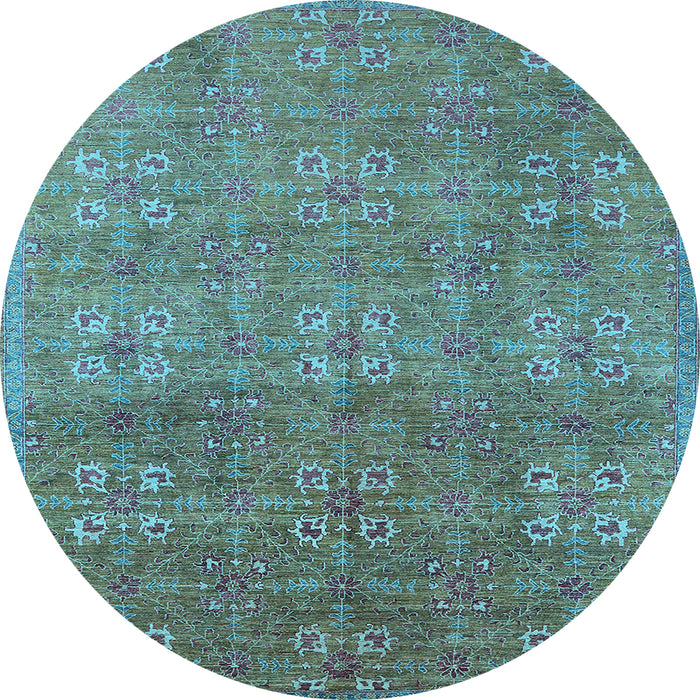Round Machine Washable Oriental Light Blue Industrial Rug, wshurb2709lblu