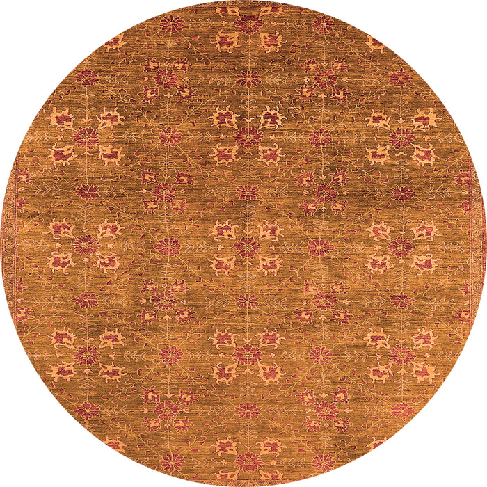 Round Machine Washable Oriental Orange Industrial Area Rugs, wshurb2709org