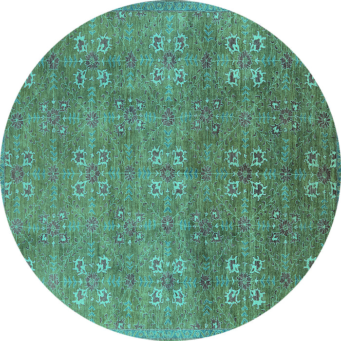 Round Machine Washable Oriental Turquoise Industrial Area Rugs, wshurb2709turq