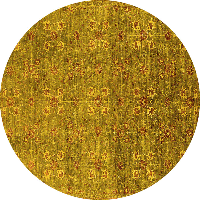 Round Machine Washable Oriental Yellow Industrial Rug, wshurb2709yw
