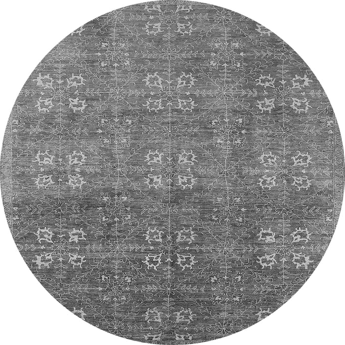 Round Machine Washable Oriental Gray Industrial Rug, wshurb2709gry