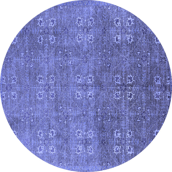 Round Machine Washable Oriental Blue Industrial Rug, wshurb2709blu