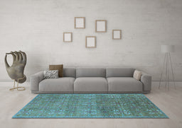 Machine Washable Oriental Light Blue Industrial Rug in a Living Room, wshurb2709lblu