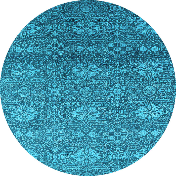 Round Machine Washable Oriental Light Blue Industrial Rug, wshurb2710lblu