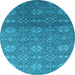 Round Machine Washable Oriental Light Blue Industrial Rug, wshurb2710lblu