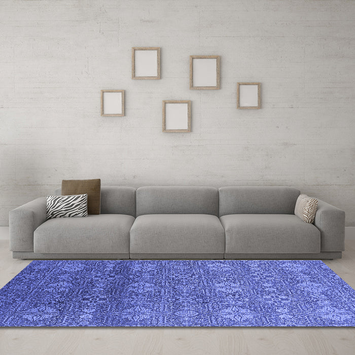 Machine Washable Oriental Blue Industrial Rug in a Living Room, wshurb2710blu