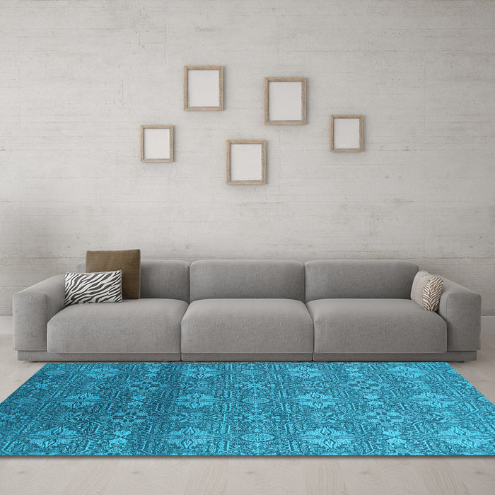 Machine Washable Oriental Light Blue Industrial Rug in a Living Room, wshurb2710lblu