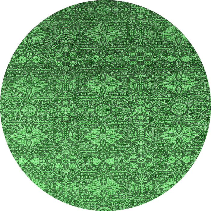 Round Machine Washable Oriental Emerald Green Industrial Area Rugs, wshurb2710emgrn