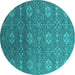 Round Oriental Turquoise Industrial Rug, urb2710turq