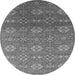 Round Machine Washable Oriental Gray Industrial Rug, wshurb2710gry