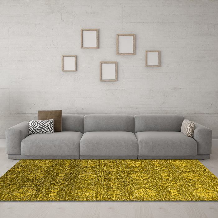 Machine Washable Oriental Yellow Industrial Rug in a Living Room, wshurb2710yw