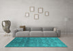 Machine Washable Oriental Turquoise Industrial Area Rugs in a Living Room,, wshurb2710turq