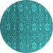 Round Machine Washable Oriental Turquoise Industrial Area Rugs, wshurb2710turq