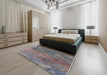 Mid-Century Modern Purple Oriental Rug in a Bedroom, urb2711