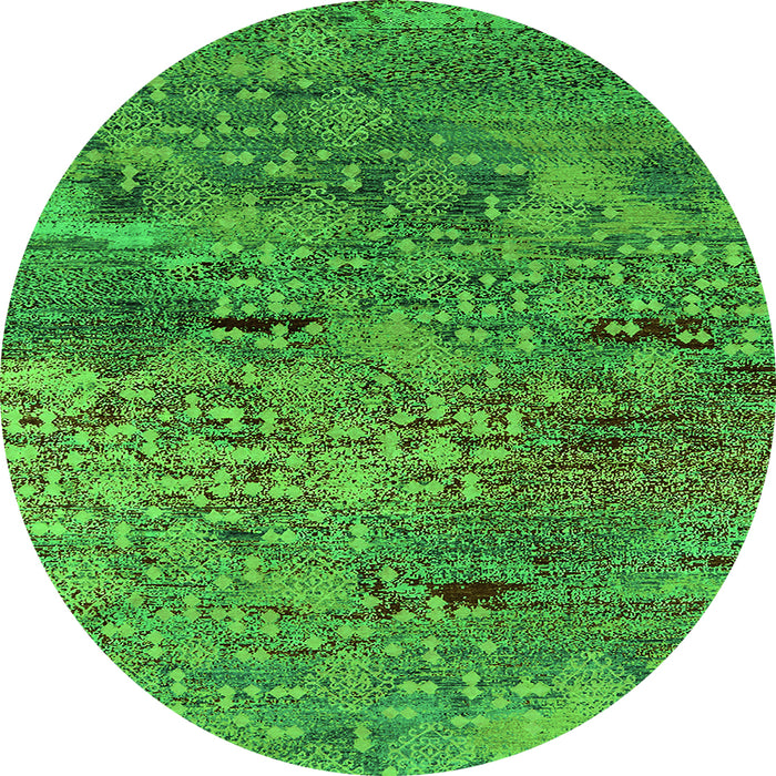 Round Machine Washable Oriental Green Industrial Area Rugs, wshurb2711grn