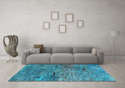 Machine Washable Oriental Light Blue Industrial Rug in a Living Room, wshurb2711lblu
