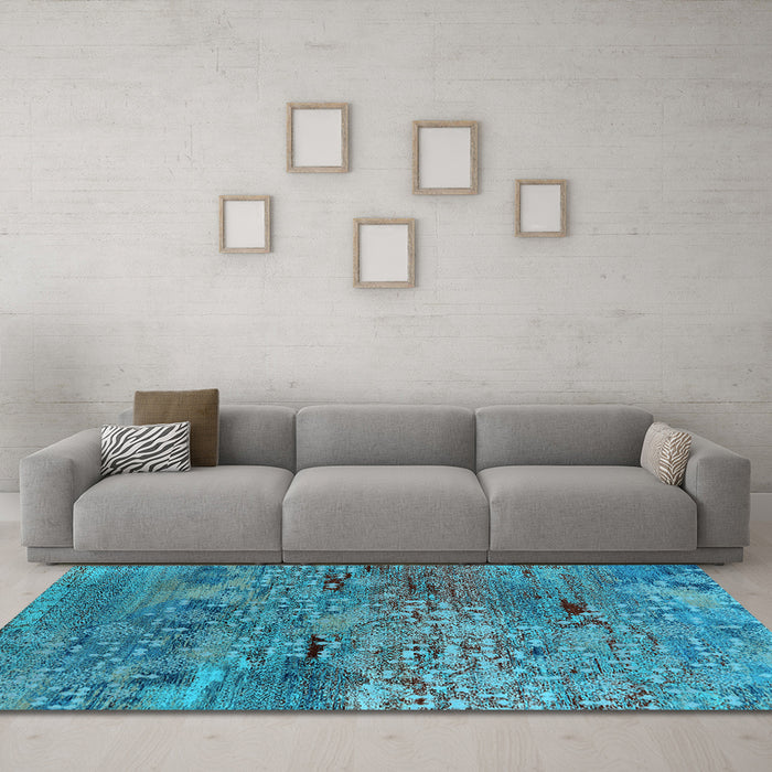 Machine Washable Oriental Light Blue Industrial Rug in a Living Room, wshurb2711lblu