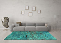 Machine Washable Oriental Turquoise Industrial Rug, wshurb2711turq