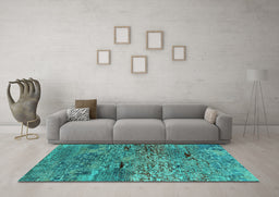 Machine Washable Oriental Turquoise Industrial Area Rugs in a Living Room,, wshurb2711turq