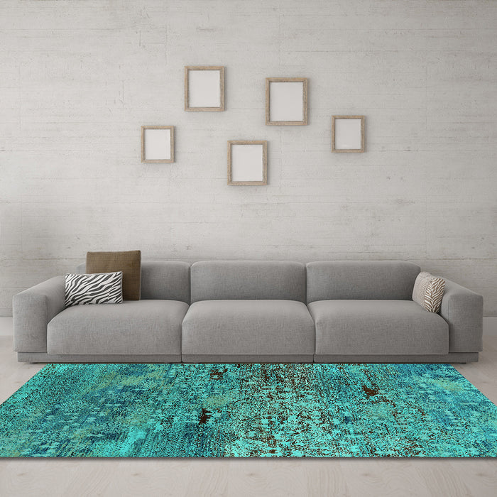 Machine Washable Oriental Turquoise Industrial Area Rugs in a Living Room,, wshurb2711turq