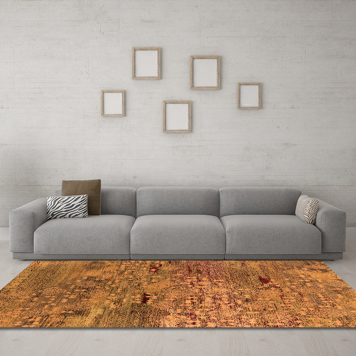 Machine Washable Oriental Orange Industrial Area Rugs in a Living Room, wshurb2711org