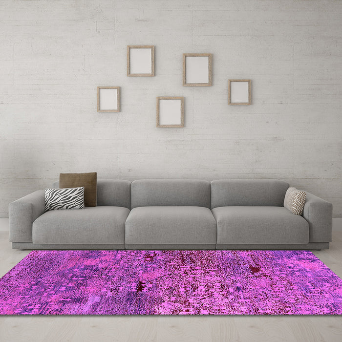 Machine Washable Oriental Pink Industrial Rug in a Living Room, wshurb2711pnk