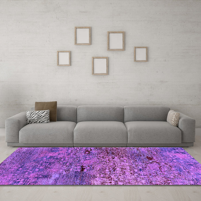 Machine Washable Oriental Purple Industrial Area Rugs in a Living Room, wshurb2711pur