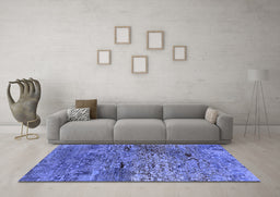 Machine Washable Oriental Blue Industrial Rug in a Living Room, wshurb2711blu