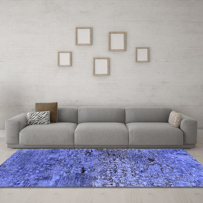 Machine Washable Oriental Blue Industrial Rug in a Living Room, wshurb2711blu