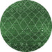 Round Machine Washable Oriental Emerald Green Industrial Area Rugs, wshurb2712emgrn