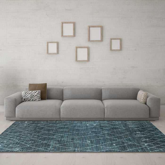 Machine Washable Oriental Light Blue Industrial Rug in a Living Room, wshurb2712lblu