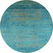 Round Machine Washable Oriental Light Blue Industrial Rug, wshurb2713lblu