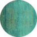 Round Oriental Turquoise Industrial Rug, urb2713turq