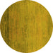 Round Machine Washable Oriental Yellow Industrial Rug, wshurb2713yw