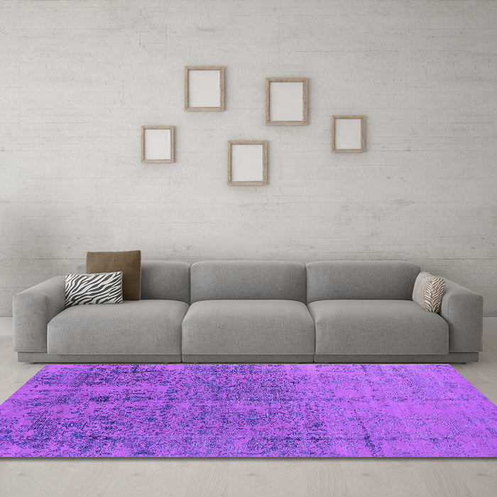 Machine Washable Oriental Purple Industrial Area Rugs in a Living Room, wshurb2714pur
