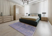 Mid-Century Modern Dark Gray Oriental Rug in a Bedroom, urb2714