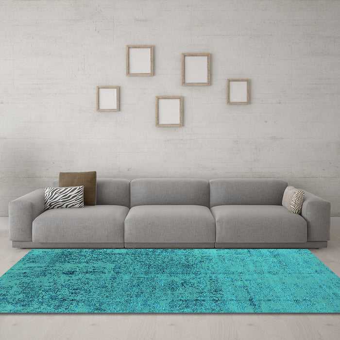 Machine Washable Oriental Turquoise Industrial Area Rugs in a Living Room,, wshurb2714turq